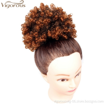 Vigorous Synthetic Short Afro Kinky Hair Bun High Temperature Drawstring Pony Tail Clip in Hair Extension on Puff Hair Bun